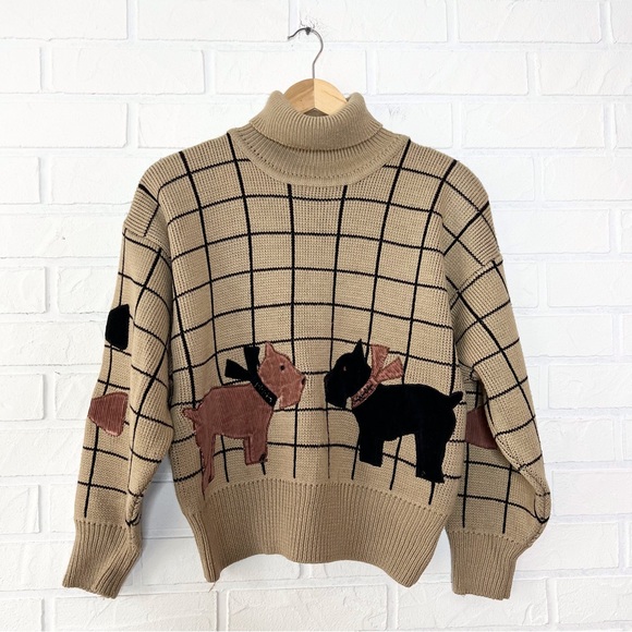SOLD Vintage beige wool blend turtleneck dog sweater L - Picture 3 of 12